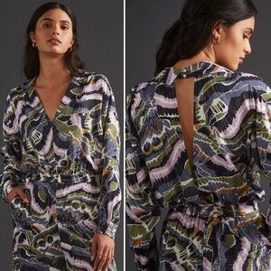 Anthropologie Bodysuit Blouse Top Womens Size US 6 Abstract Print Long Sleeve‎